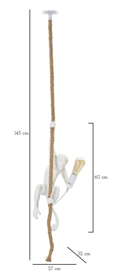 Monkey Hängelampe Weiß 145 cm – Affenlampe aus Harz mit Kordel und E27-Fassung