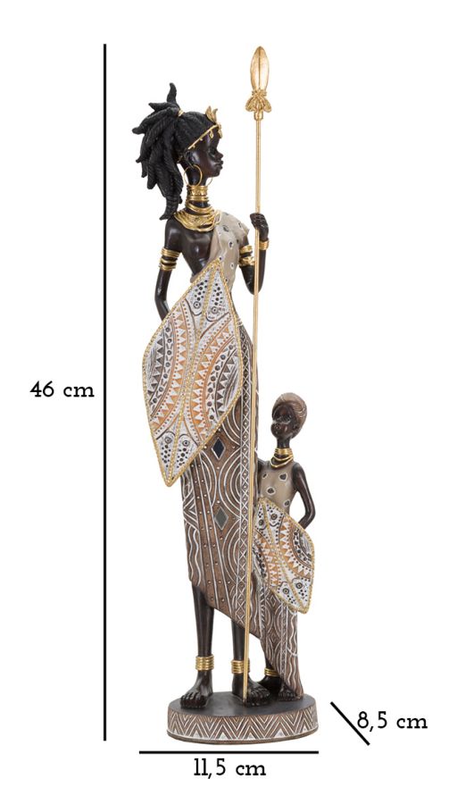 Masai Figur mit Kind 46 cm aus Harz – Moderne Dekoration
