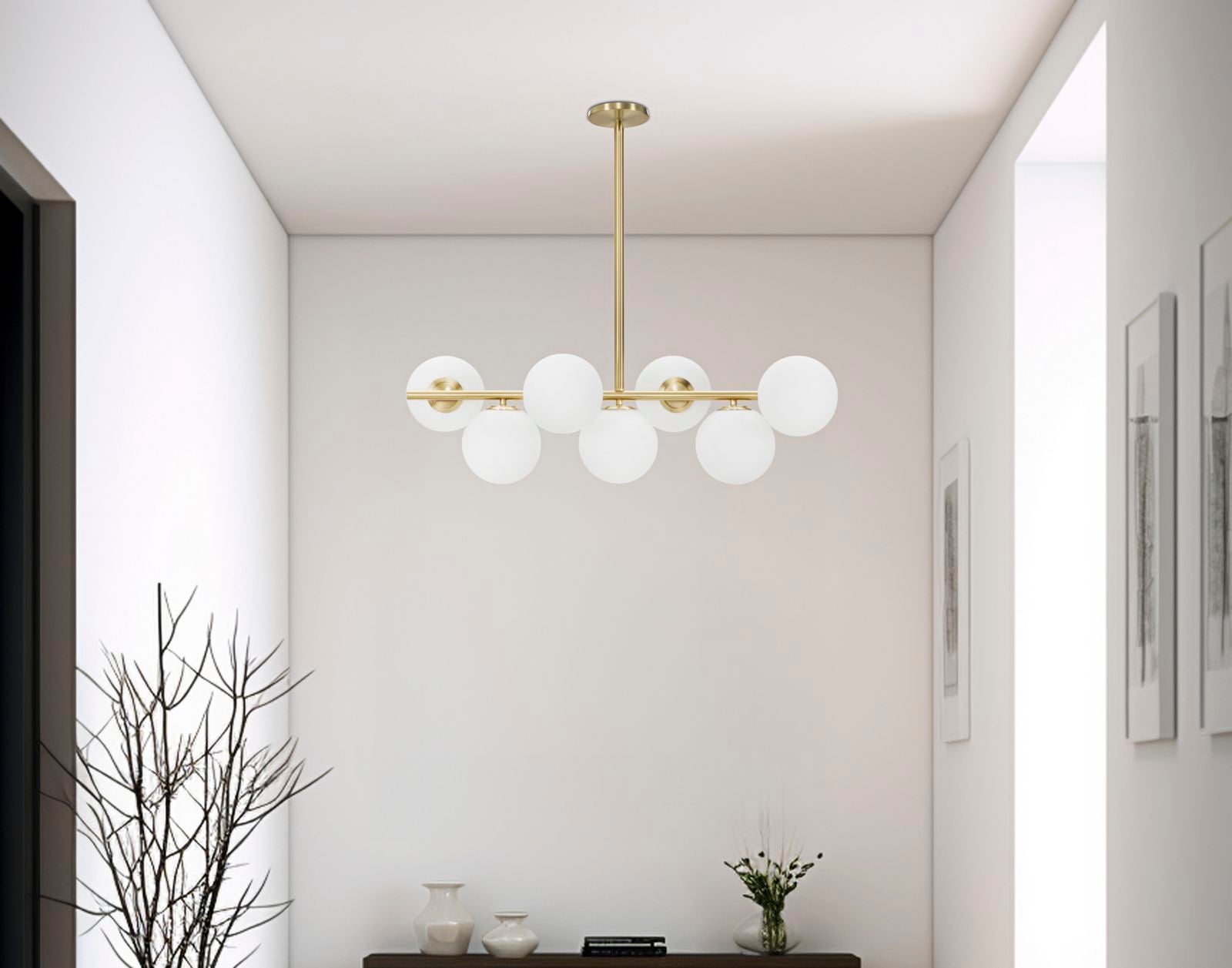 Glamy Deckenlampe 7-flammig 81x74 cm – Moderne Hängeleuchte in Gold mit Glas-Kugeln