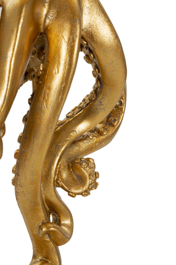 Oktopus Tischlampe Gold 64,5 cm mit Stoffschirm – Extravagantes Wohnaccessoire