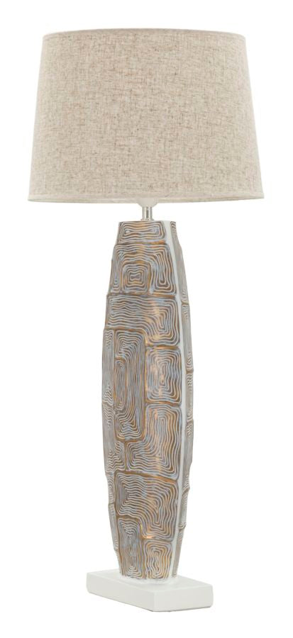 Eclips Tower Tischlampe Gold 90 cm mit Stoffschirm – Glamour Wohnaccessoire