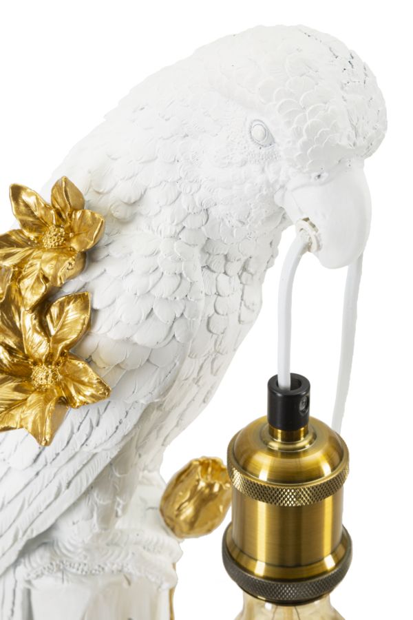 Papagei Tischlampe Gold 50,5 cm mit schwarzem Stoffschirm – Glamour Wohnaccessoire