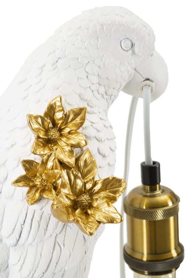 Papagei Tischlampe Gold 50,5 cm mit schwarzem Stoffschirm – Glamour Wohnaccessoire