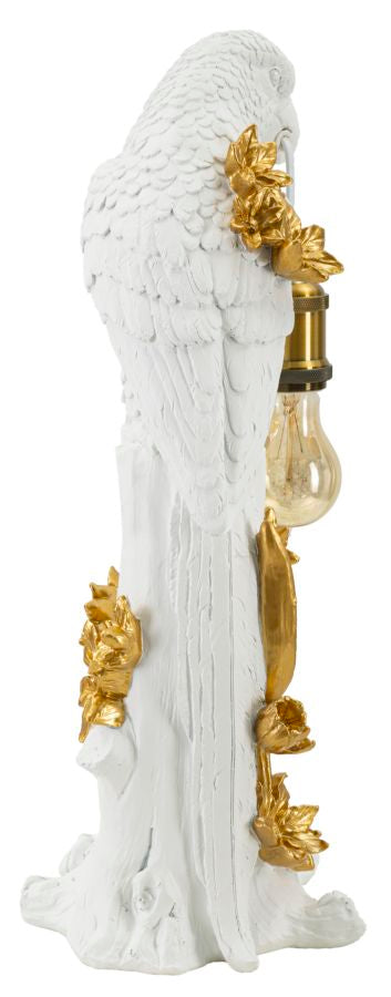 Papagei Tischlampe Gold 50,5 cm mit schwarzem Stoffschirm – Glamour Wohnaccessoire