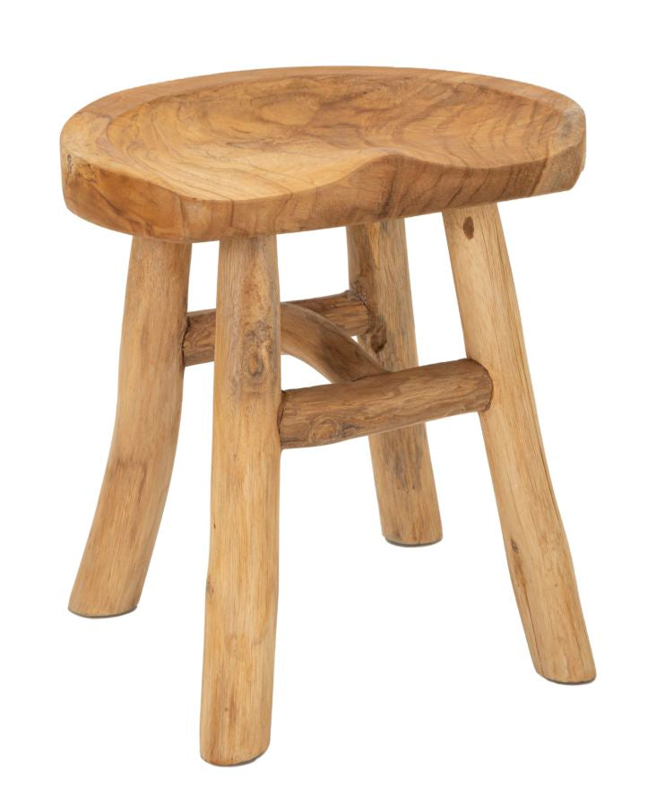 Hocker Sel Teak Holz Boho Chic Natur Handgefertigt Unikat