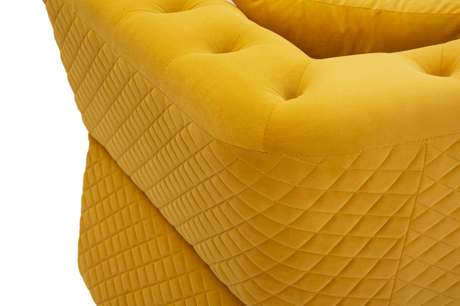 Samt Sofa Aurelia Senape 162 cm mit Kissen und Goldgestell