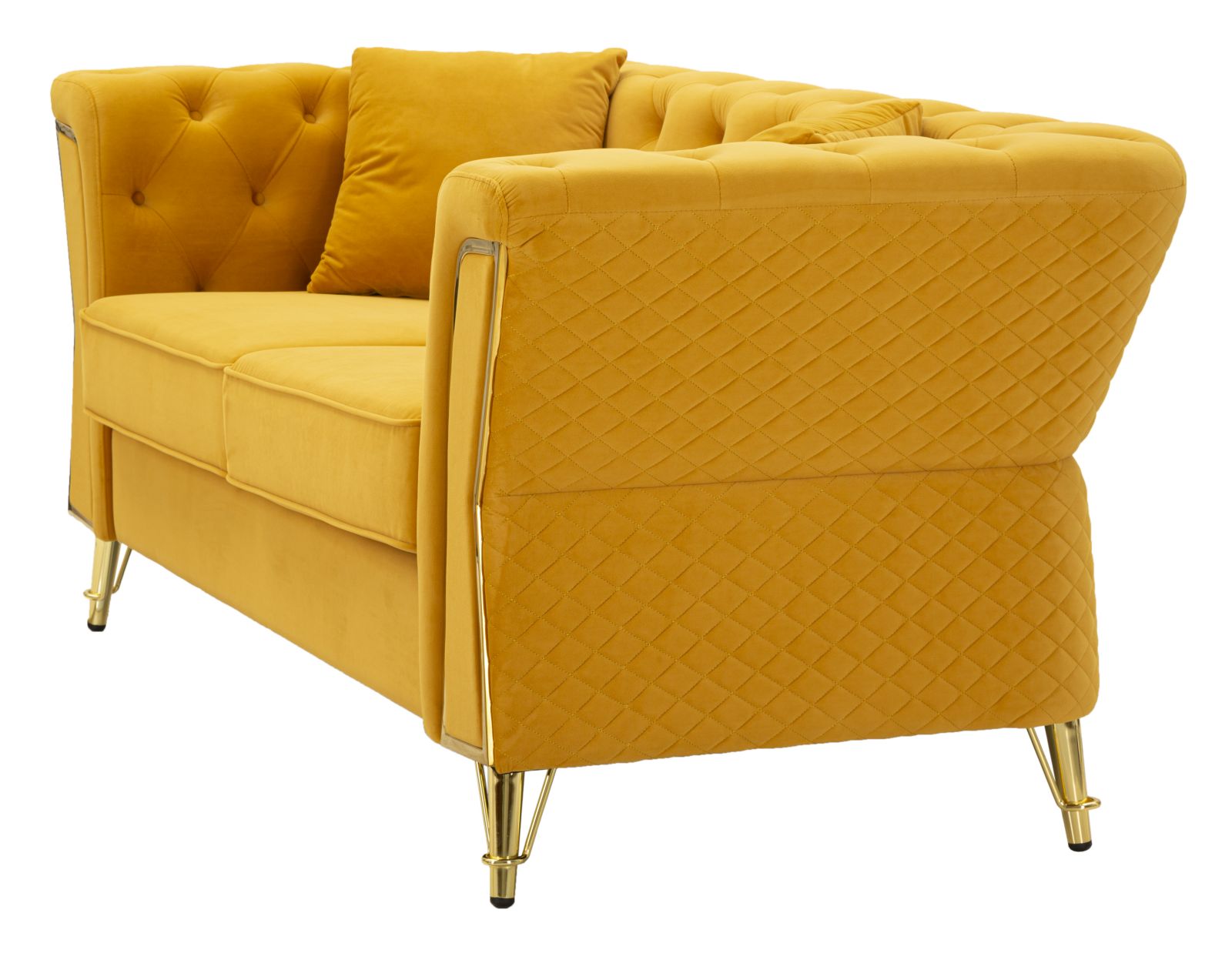 Samt Sofa Aurelia Senape 162 cm mit Kissen und Goldgestell
