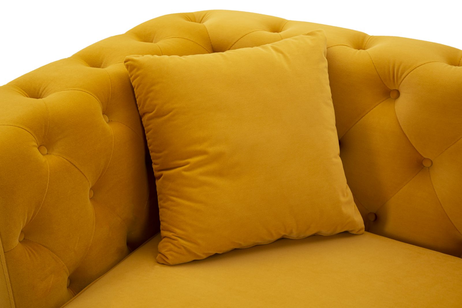 Samt Sofa Aurelia Senape 162 cm mit Kissen und Goldgestell
