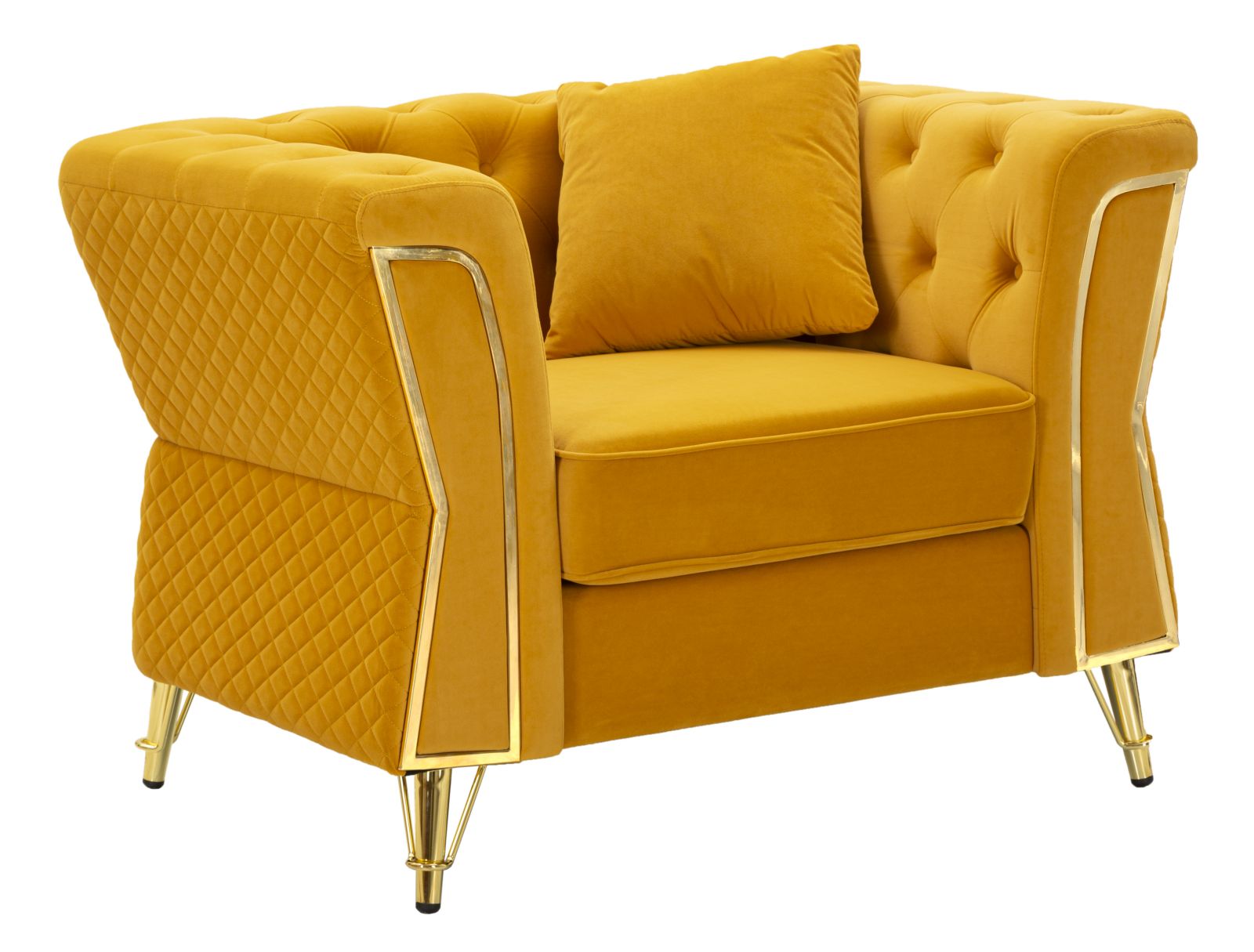 Sessel Emy Senape 104 cm Samt mit Goldgestell und Kissen