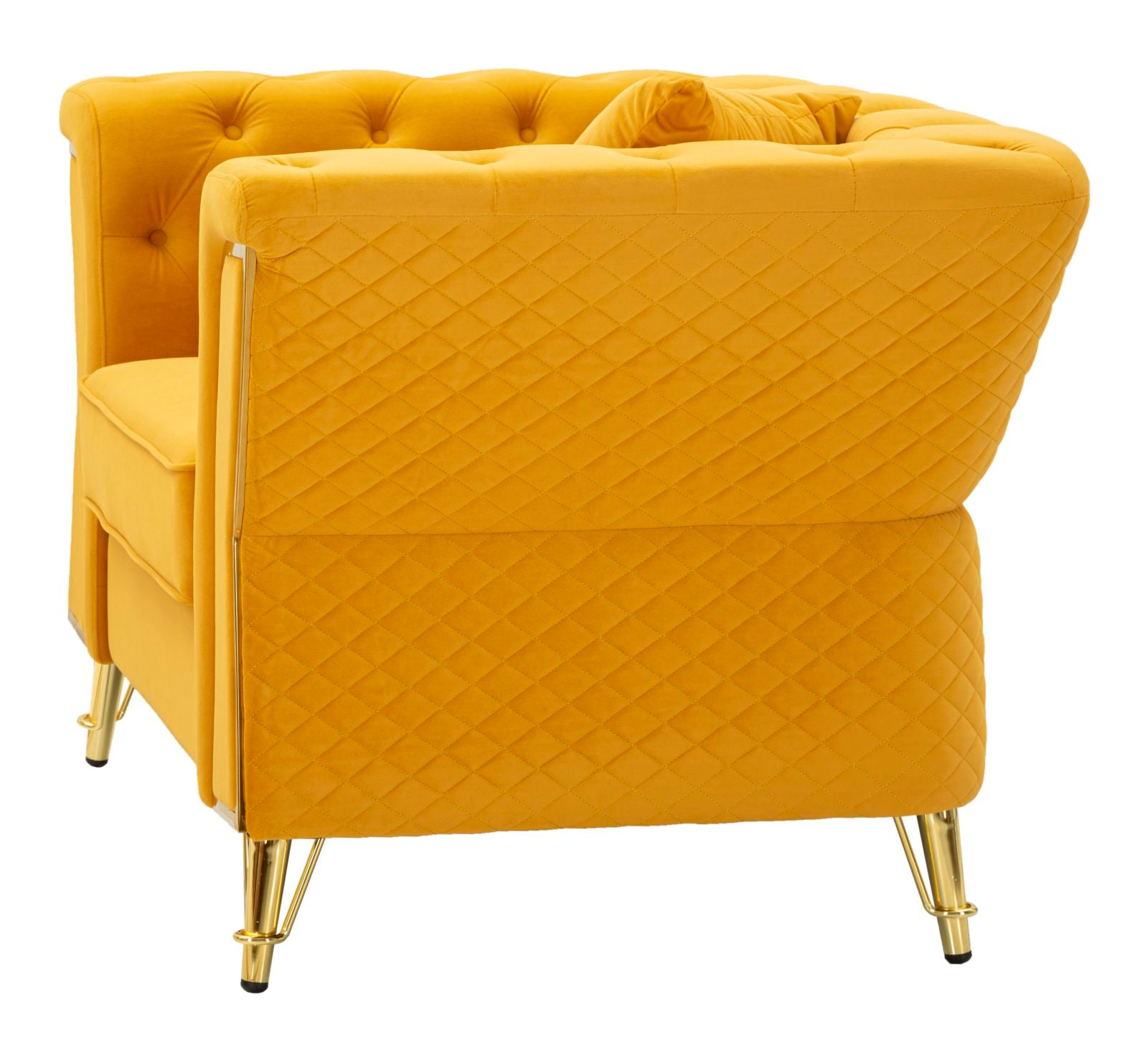 Sessel Emy Senape 104 cm Samt mit Goldgestell und Kissen