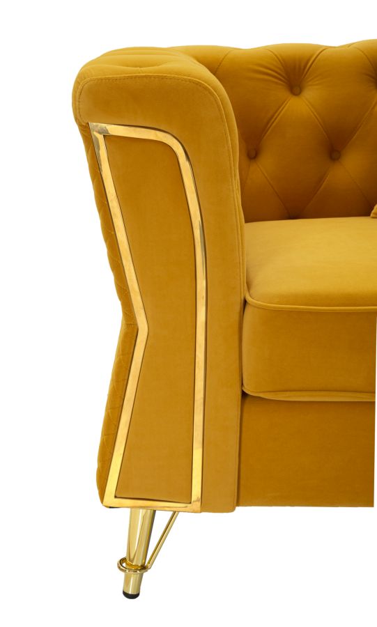 Sessel Emy Senape 104 cm Samt mit Goldgestell und Kissen