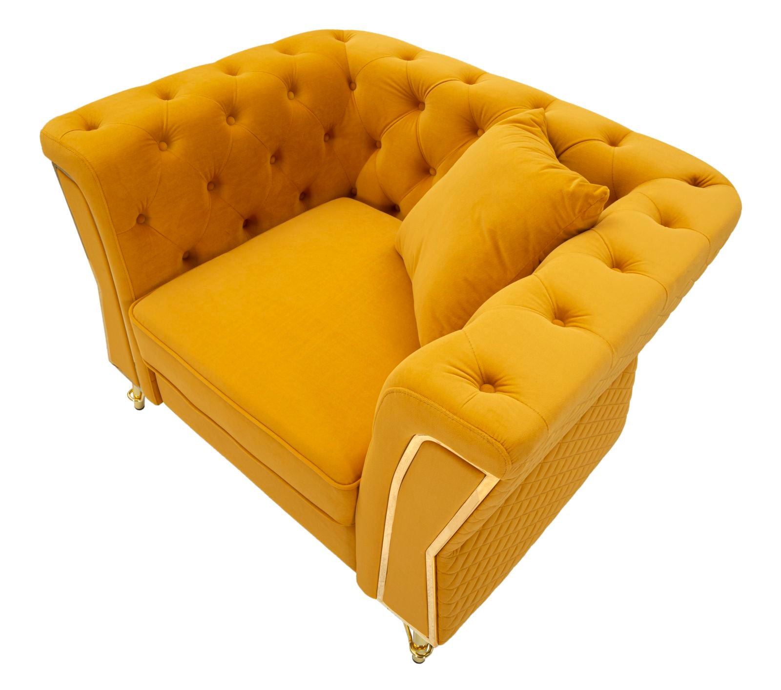 Sessel Emy Senape 104 cm Samt mit Goldgestell und Kissen