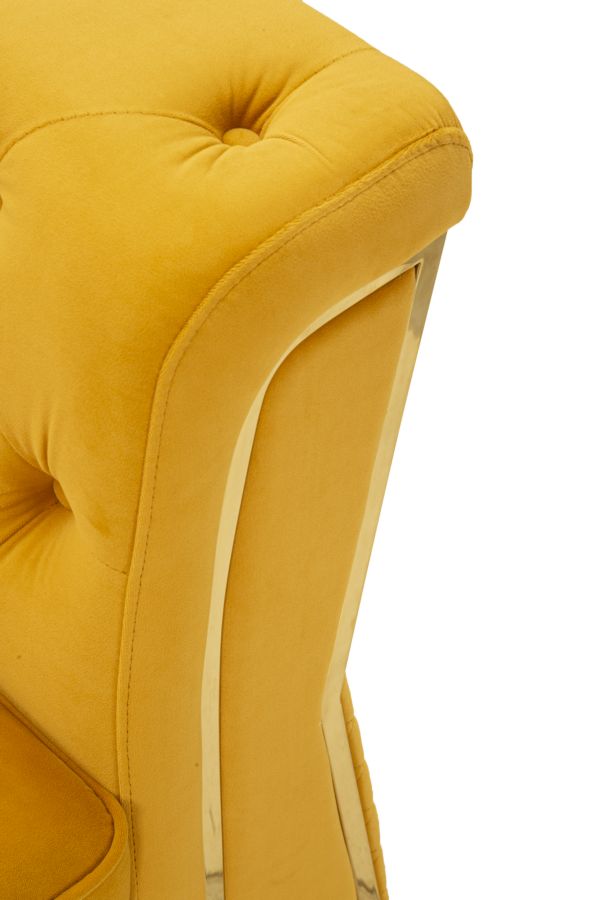 Sessel Emy Senape 104 cm Samt mit Goldgestell und Kissen