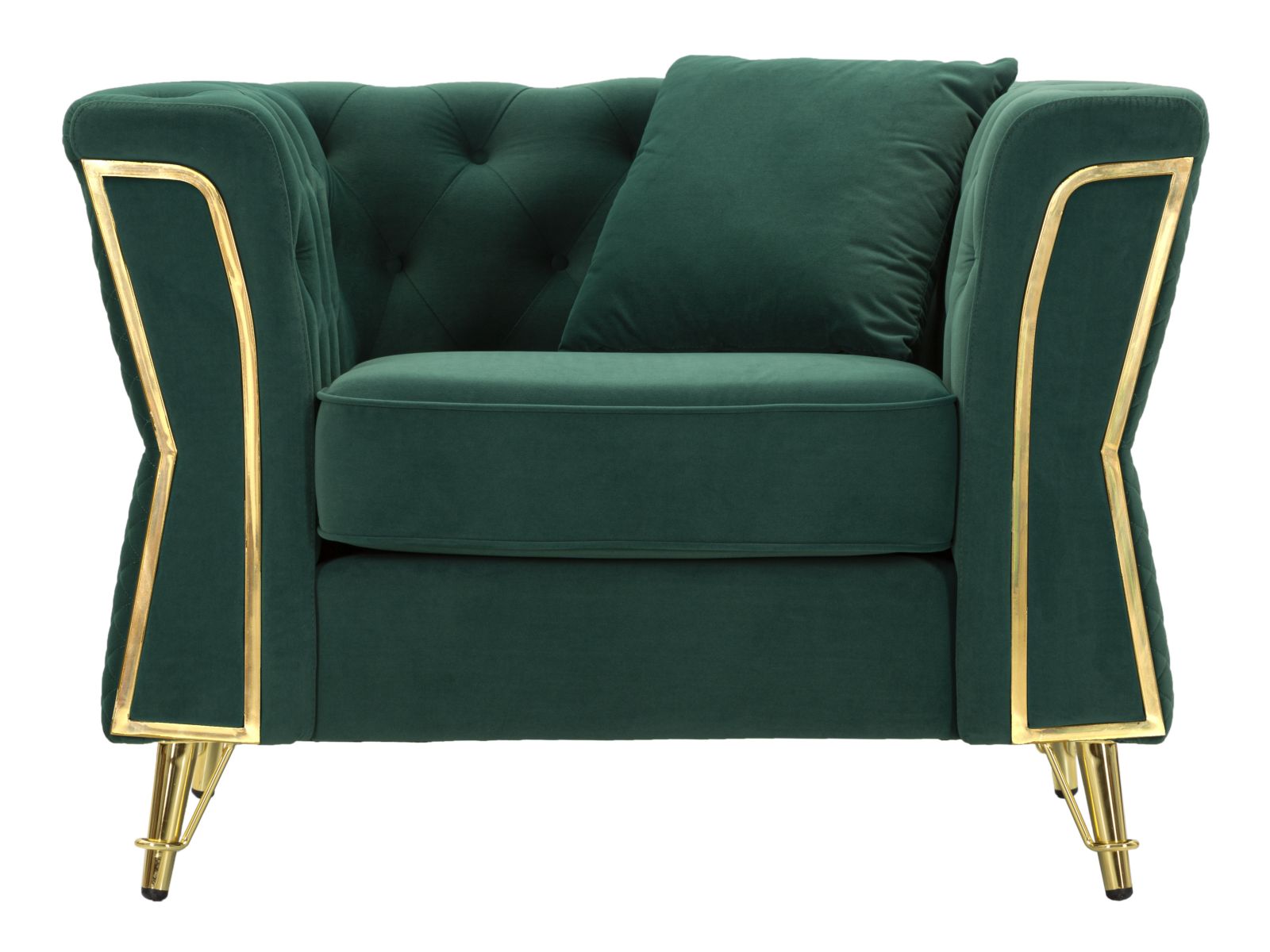 Sessel Emy Verde 104 cm Samt mit Goldgestell und Kissen