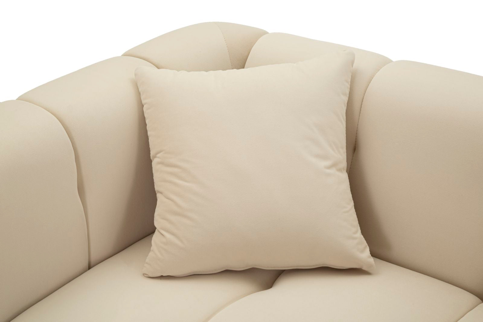 Samt Sofa Alma Crema 155 cm mit Kissen und Goldfüßen
