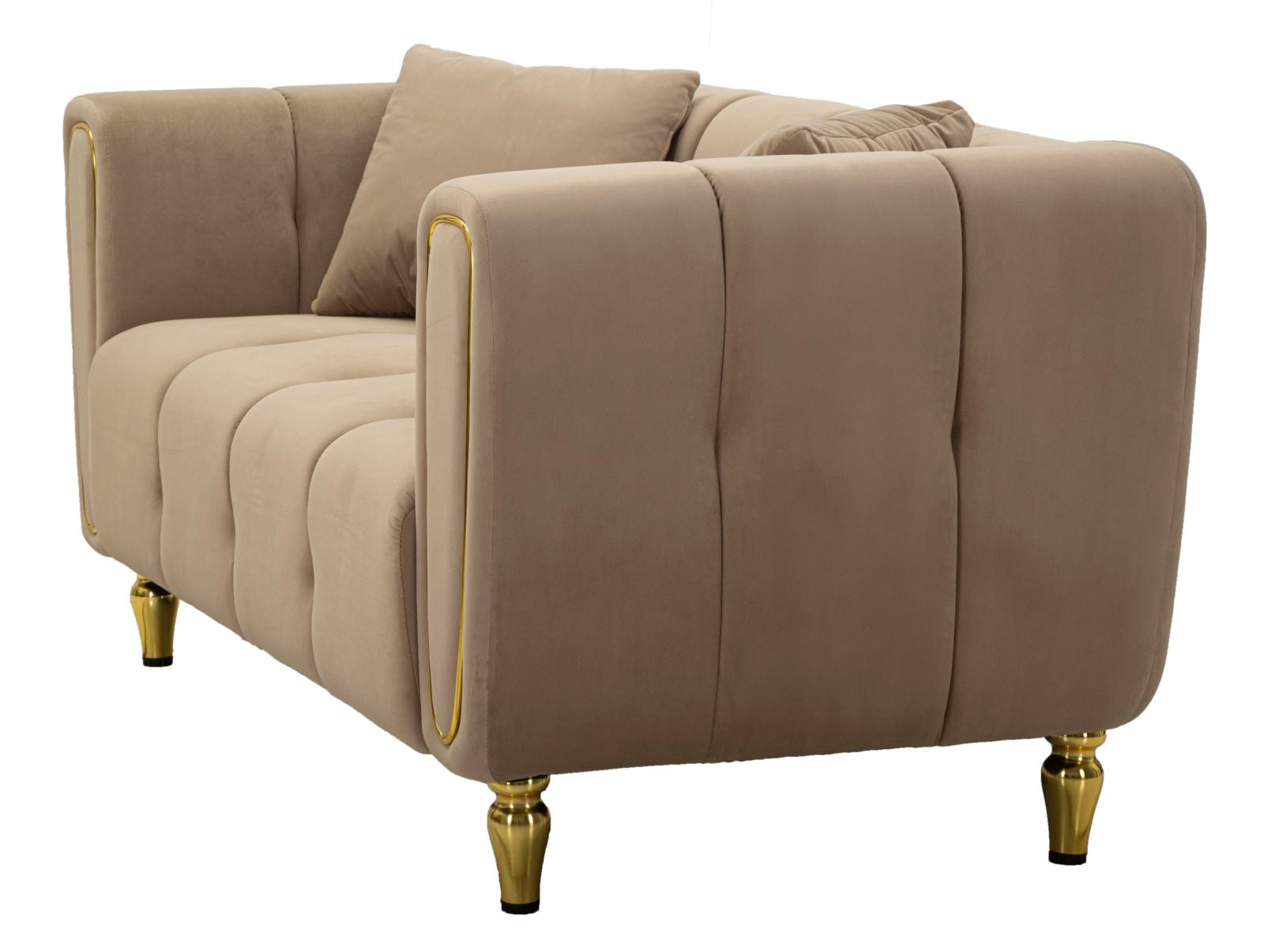 Samt Sofa Alma Grigio 155 cm mit Kissen und Goldfüßen