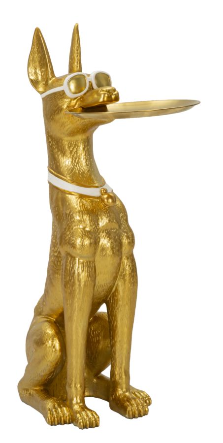 Dekofigur Hund Savoy Gold mit Tablett glamouröse Wohnfigur Höhe 91cm