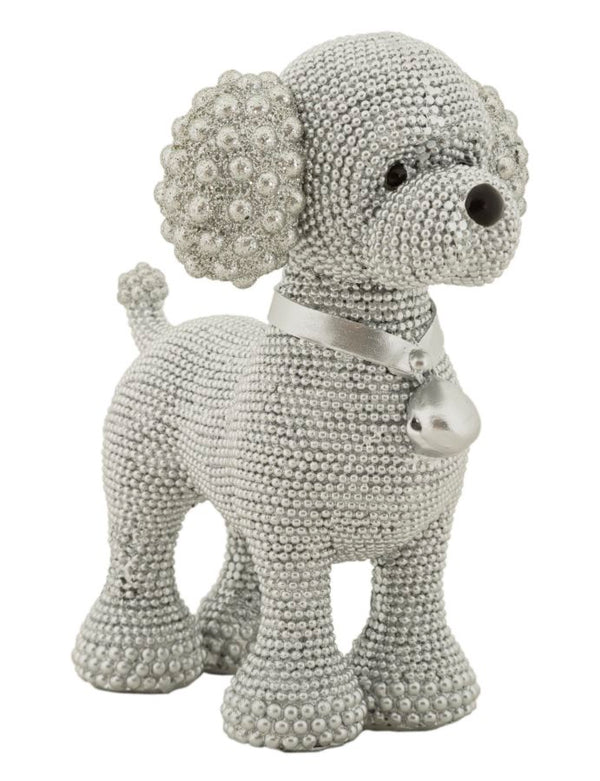 Dekofigur Pudel Pearl – Glänzende Hundeskulptur in Silber 15cm