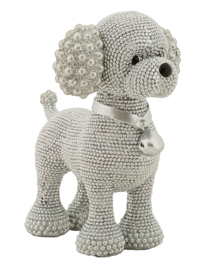 Dekofigur Pudel Pearl – Glänzende Hundeskulptur in Silber 15cm