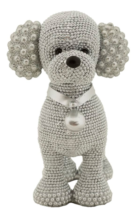Dekofigur Pudel Pearl – Glänzende Hundeskulptur in Silber 15cm