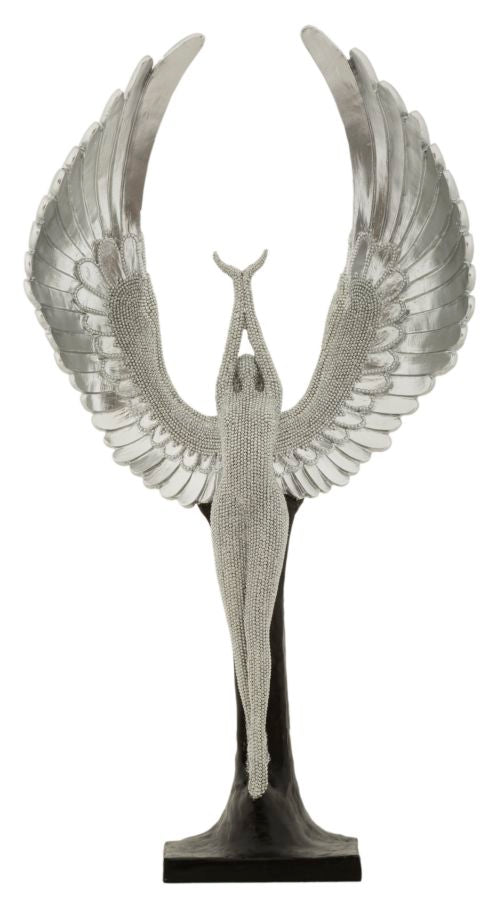 Skulptur Angelica – Elegante Engelsfigur mit Flügeln in Silber 48cm