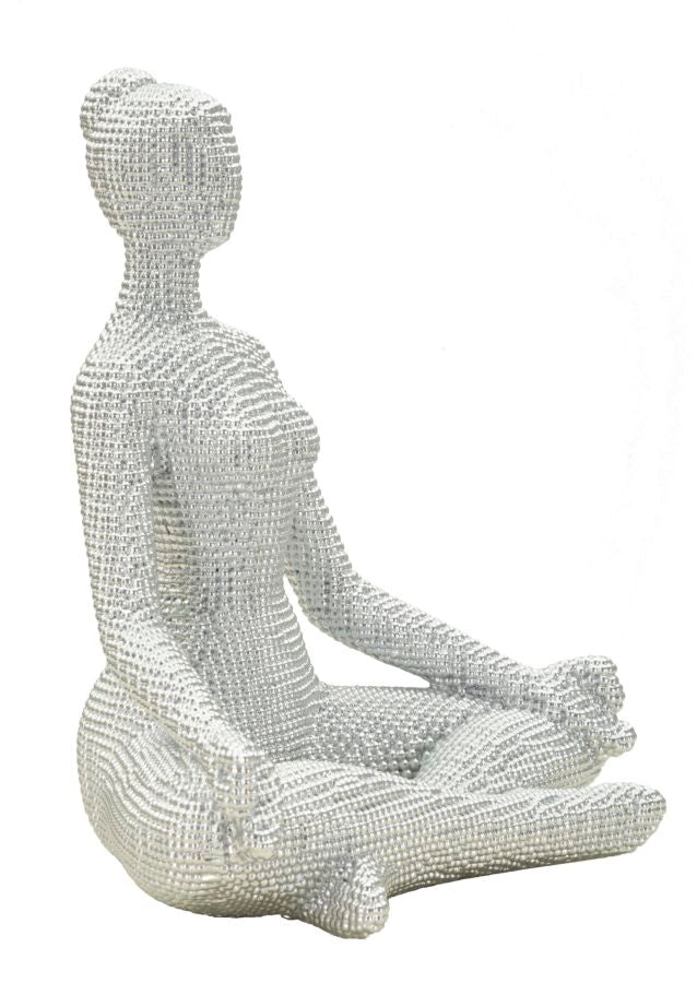 Skulptur Zen Pearl – Meditierende Figur in Silberoptik 23cm