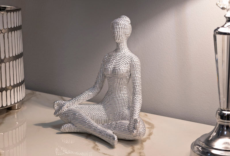 Skulptur Zen Pearl – Meditierende Figur in Silberoptik 23cm