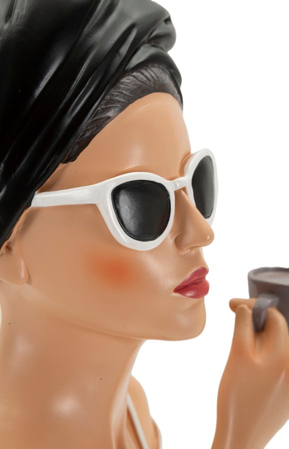 Dekofigur Lady Paris – Elegante Frauenfigur mit Tasse in Schwarz Weiß 29cm