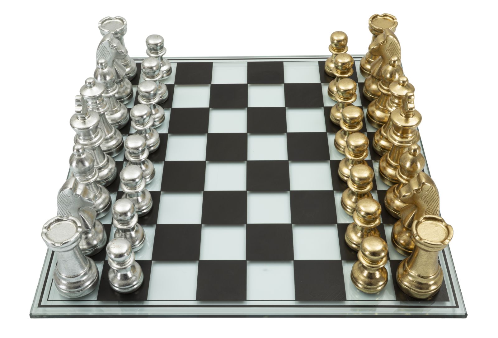 Luxuriöses Schachspiel Gold Silber Glas 50x50 cm
