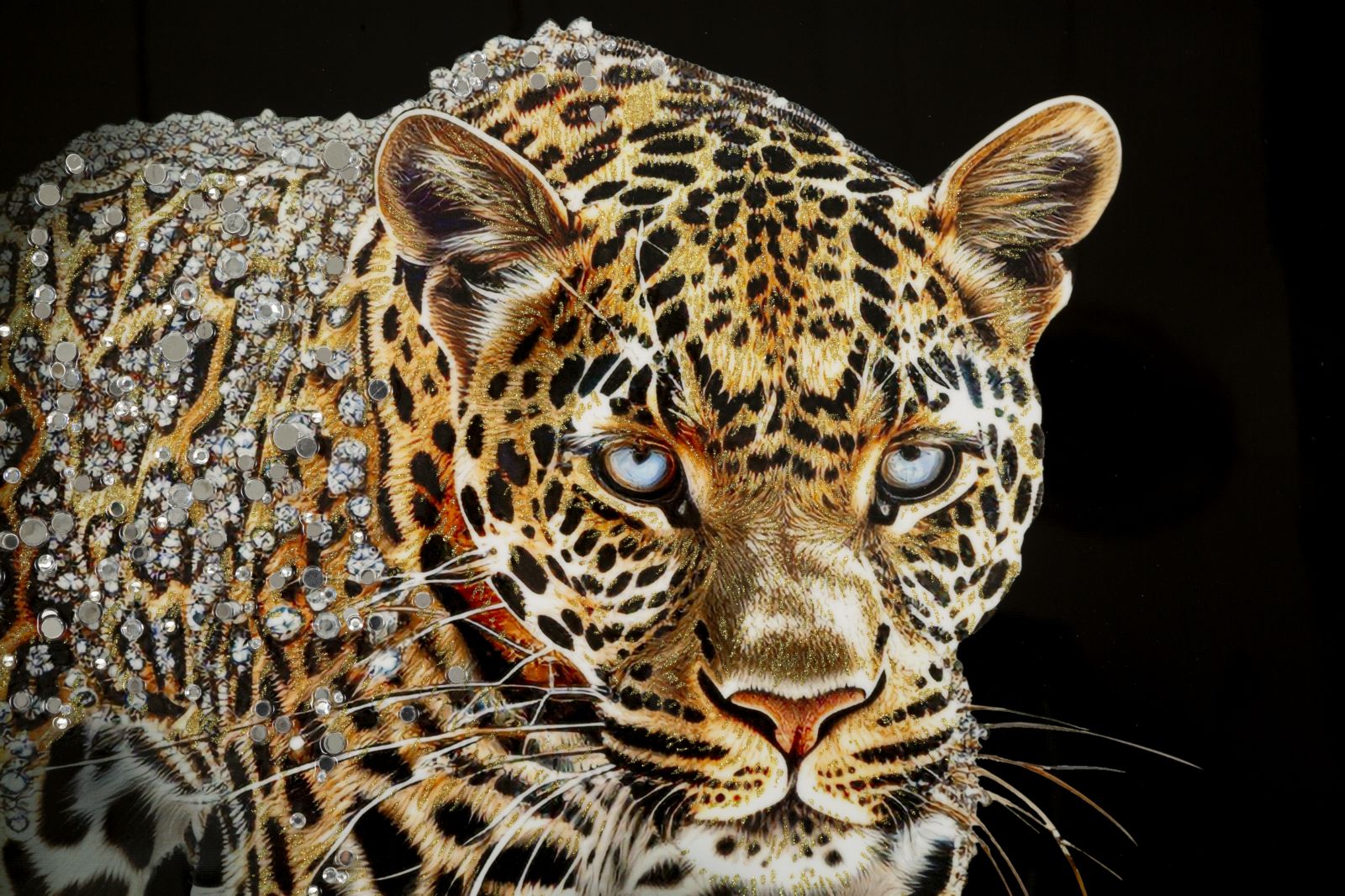 Wall picture Diamond Jaguar lacquer look with frame 82x82cm