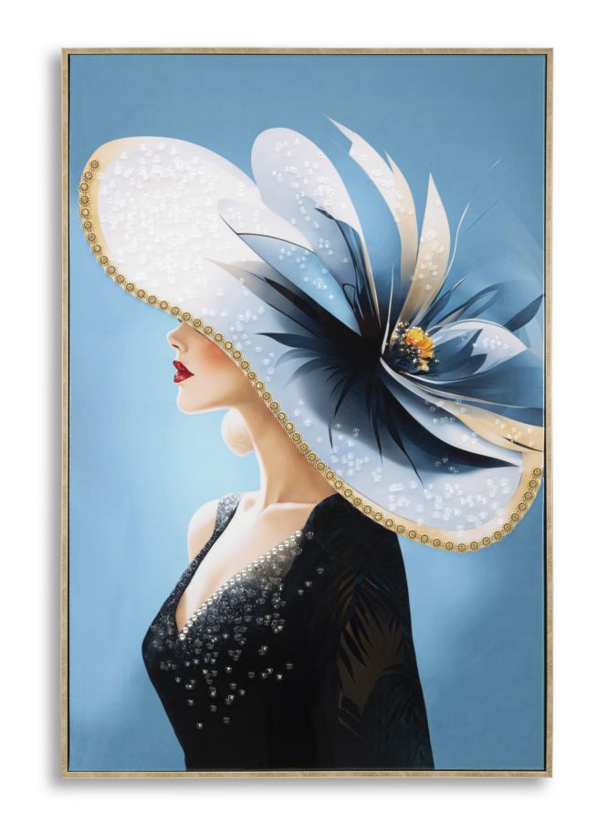 Dori Eleganza wall picture 62x92 cm – Portrait of a woman with a large hat on canvas in glamour style