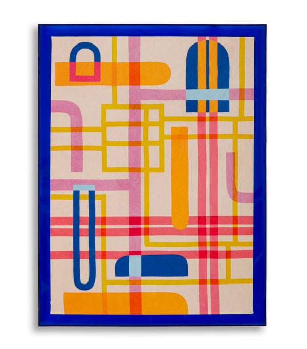 Laccato Modis Acryl Wandbild mit Rahmen – Abstrakte Linienkunst Blau 60x80 cm