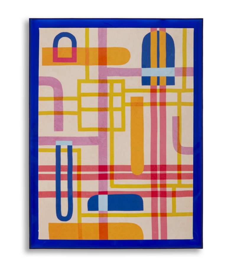 Laccato Modis Acryl Wandbild mit Rahmen – Abstrakte Linienkunst Blau 60x80 cm