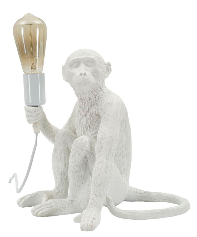 Tischlampe Monkey Weiß 33cm Sitzende Affenfigur Aus Kunstharz Lampe