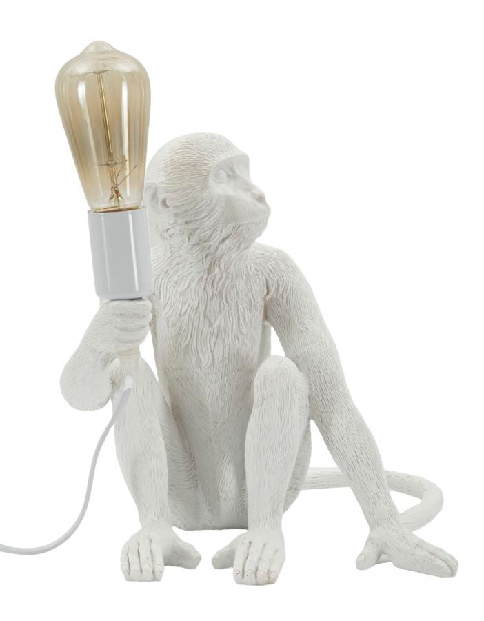 Tischlampe Monkey Weiß 33cm Sitzende Affenfigur Aus Kunstharz Lampe