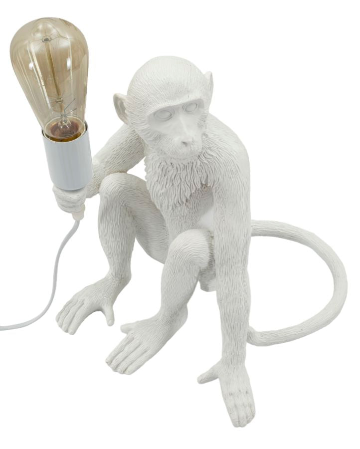 Tischlampe Monkey Weiß 33cm Sitzende Affenfigur Aus Kunstharz Lampe