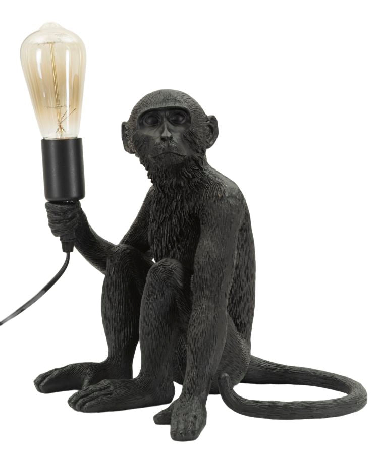 Tischlampe Monkey Schwarz 33cm Affenfigur Lampe Aus Kunstharz Sitzend