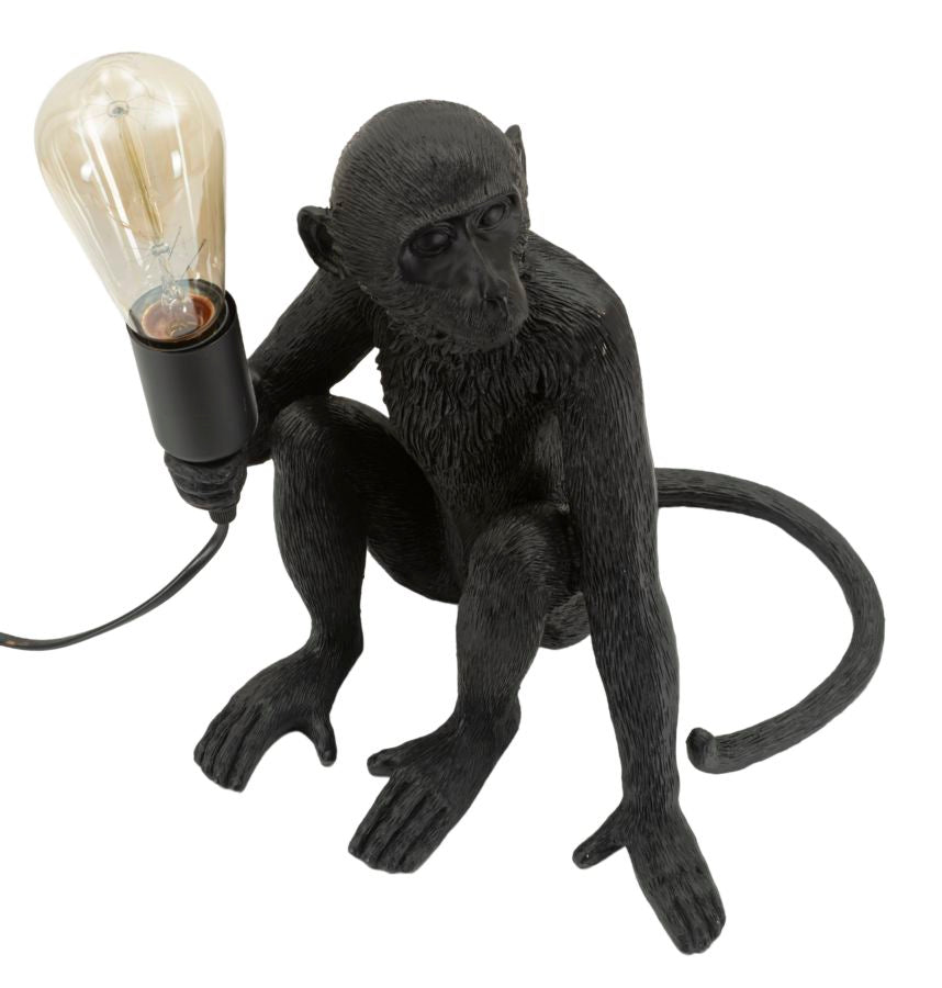 Tischlampe Monkey Schwarz 33cm Affenfigur Lampe Aus Kunstharz Sitzend