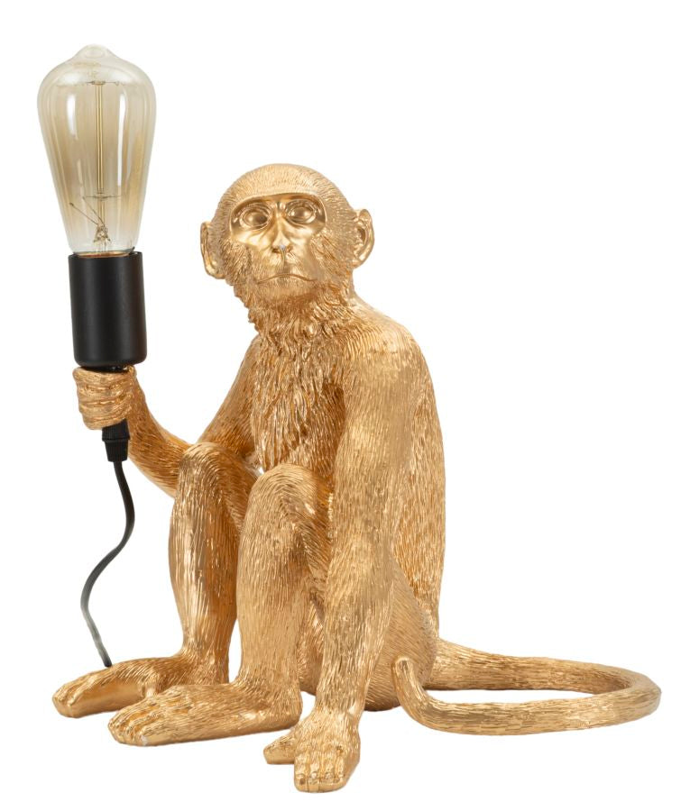 Tischlampe Monkey Gold 33cm Sitzende Affenfigur Aus Kunstharz Lampe
