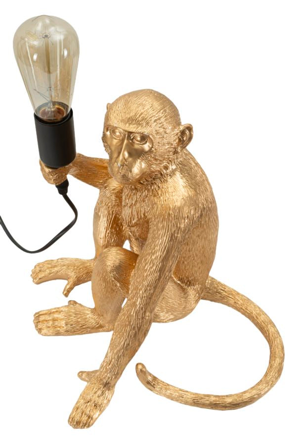 Tischlampe Monkey Gold 33cm Sitzende Affenfigur Aus Kunstharz Lampe