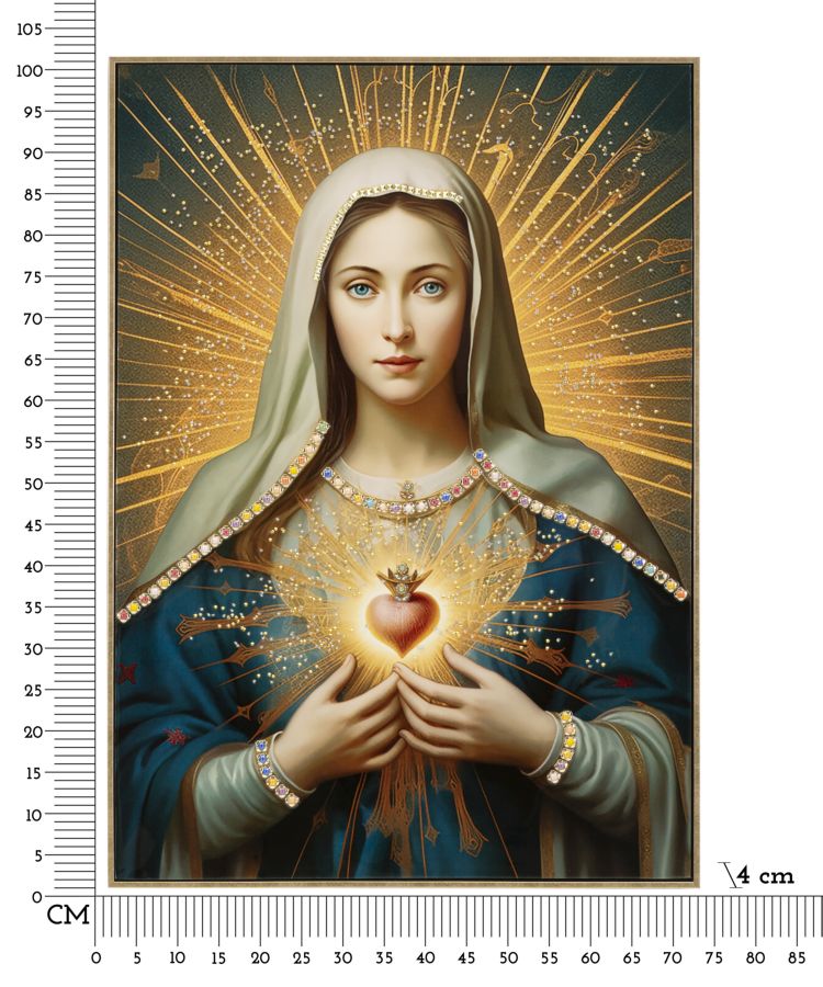 Madonna Aurelia mural 72x102 cm with crystal stones and Sacred Heart on canvas