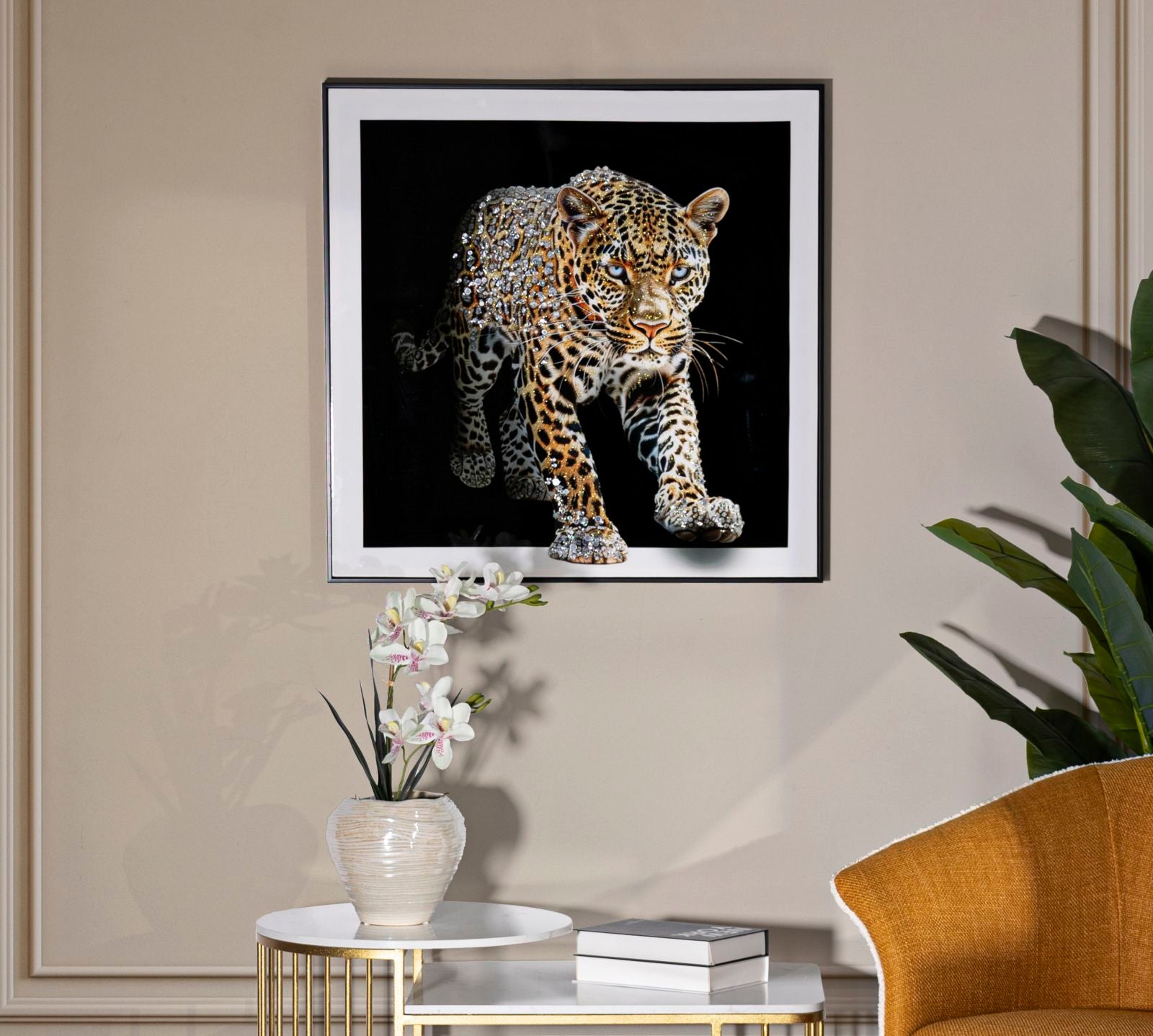 Wall picture Diamond Jaguar lacquer look with frame 82x82cm