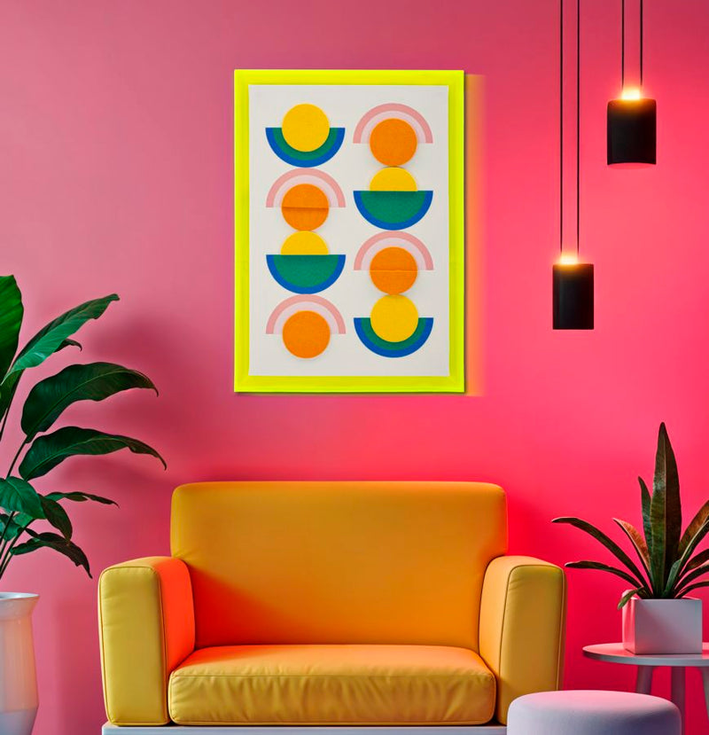 Pop Art Wandbild B mit Neonrahmen – Moderne Geometrie 50x70 cm