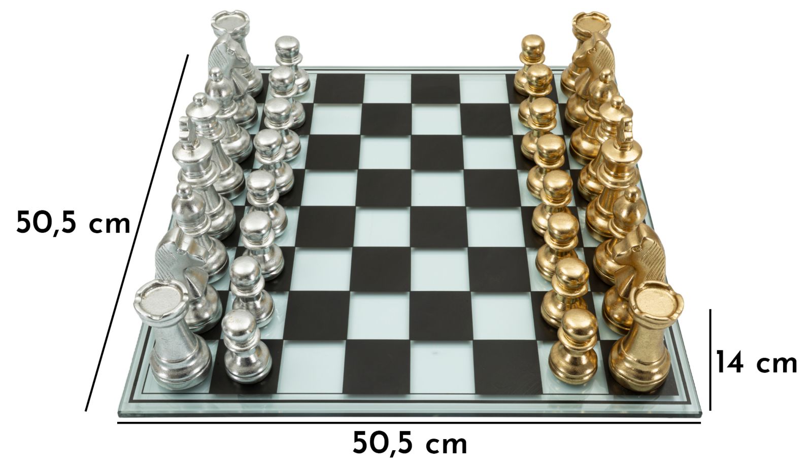 Luxuriöses Schachspiel Gold Silber Glas 50x50 cm