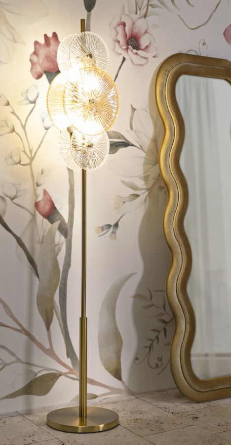 Stehlampe Osaka 164cm Glas Metall Gold Designlampe Modern Glam