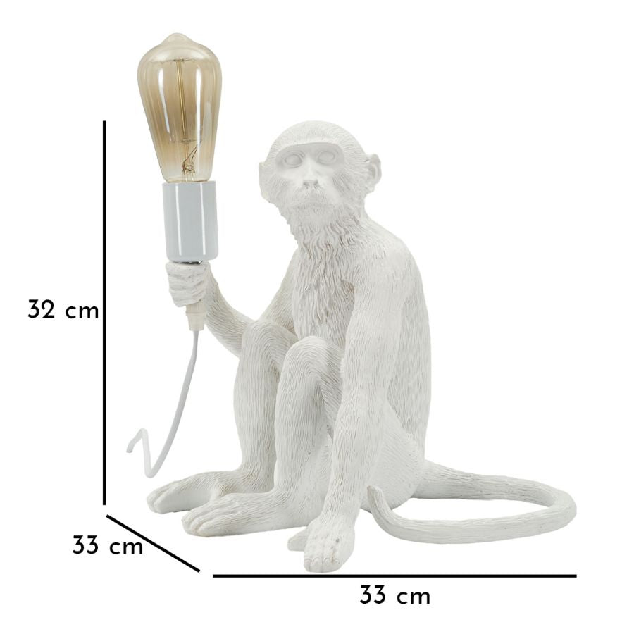 Tischlampe Monkey Weiß 33cm Sitzende Affenfigur Aus Kunstharz Lampe