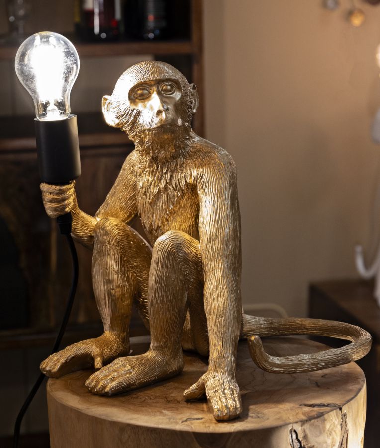 Tischlampe Monkey Gold 33cm Sitzende Affenfigur Aus Kunstharz Lampe