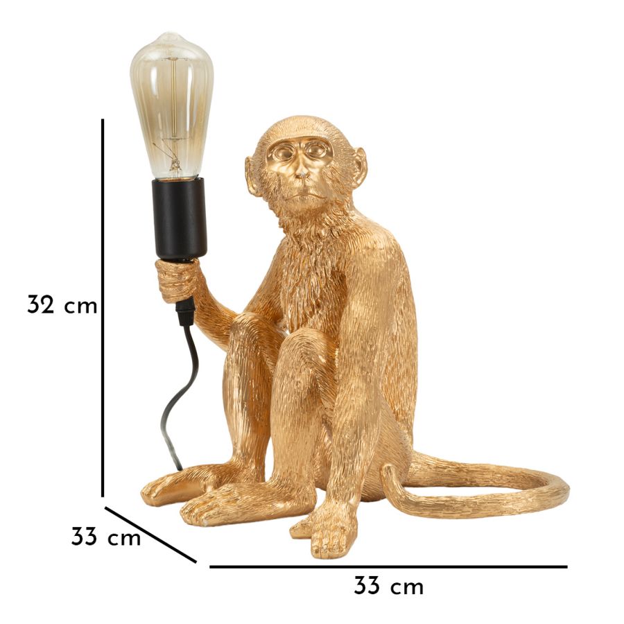 Tischlampe Monkey Gold 33cm Sitzende Affenfigur Aus Kunstharz Lampe