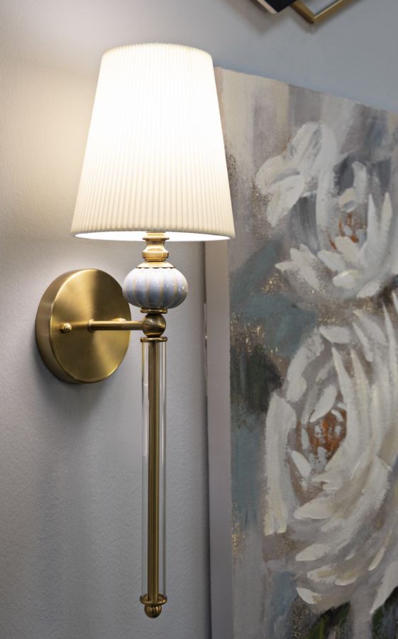 Wandleuchte Varsavia Gold Stoffschirm 57cm Klassisch Elegant