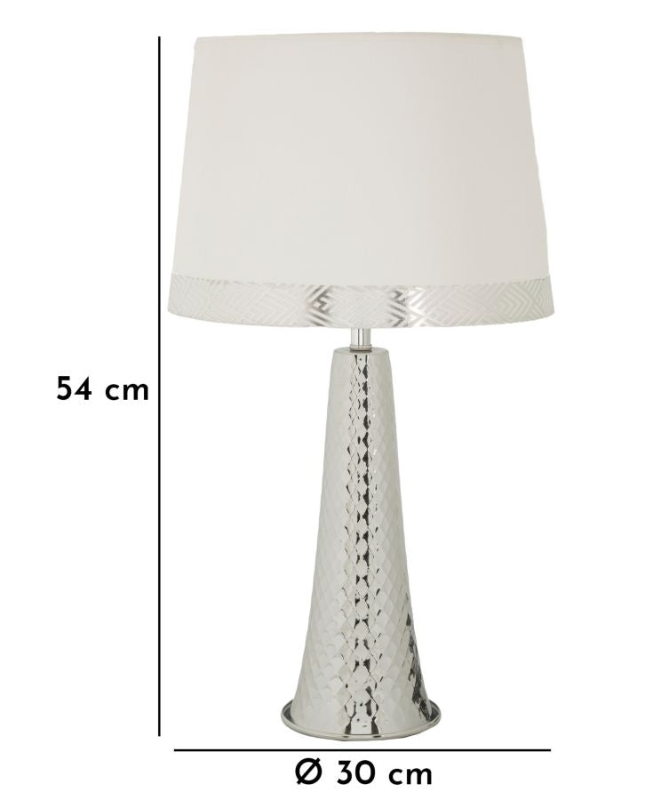 Tischlampe Tower Argento silber 30x54 cm aus Metall und Stoff